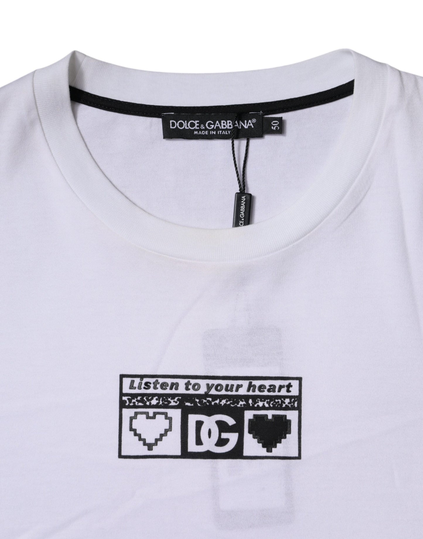 T-shirt girocollo in cotone bianco con stampa logo Dolce & Gabbana
