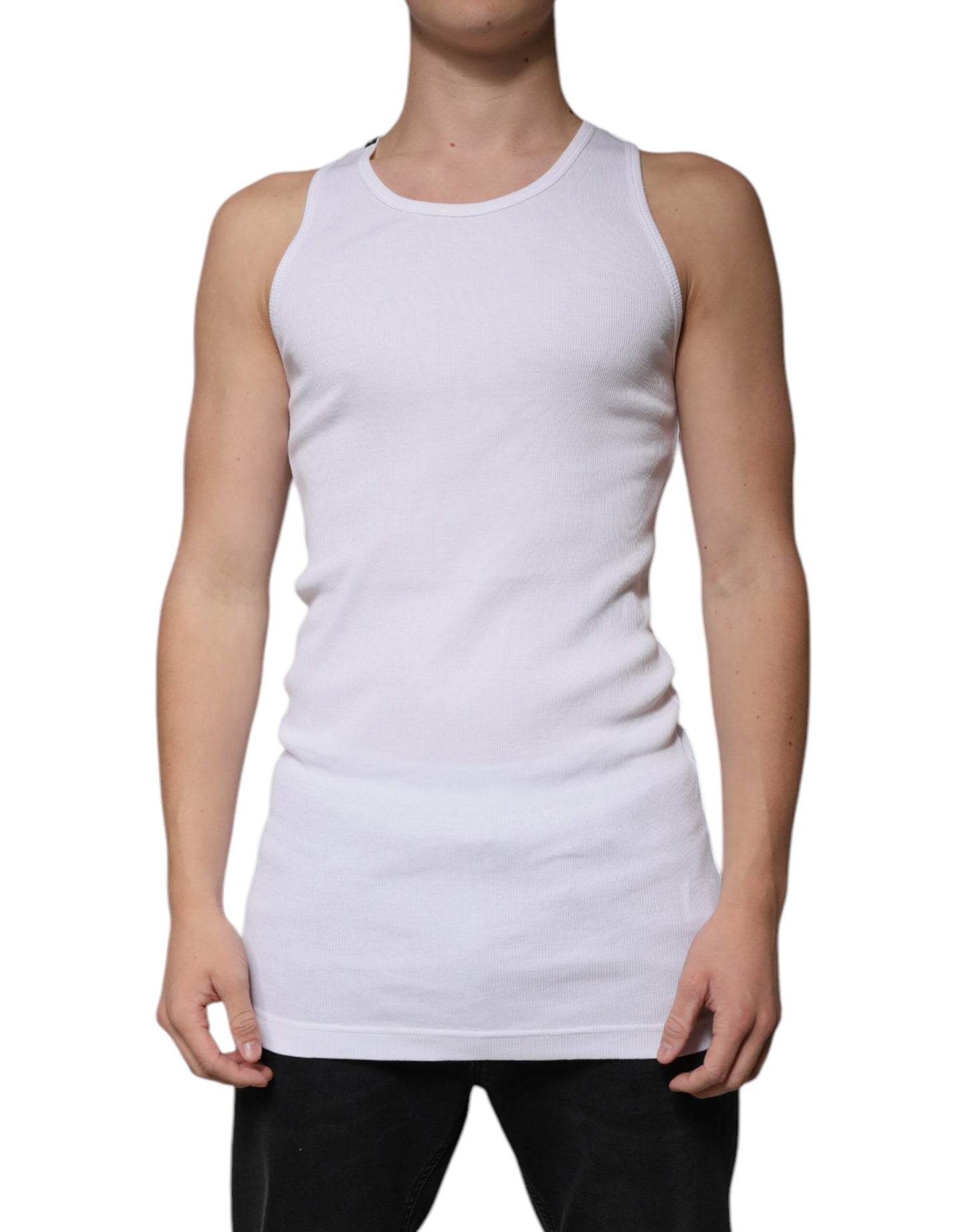 Dolce & Gabbana T-shirt girocollo senza maniche in cotone bianco