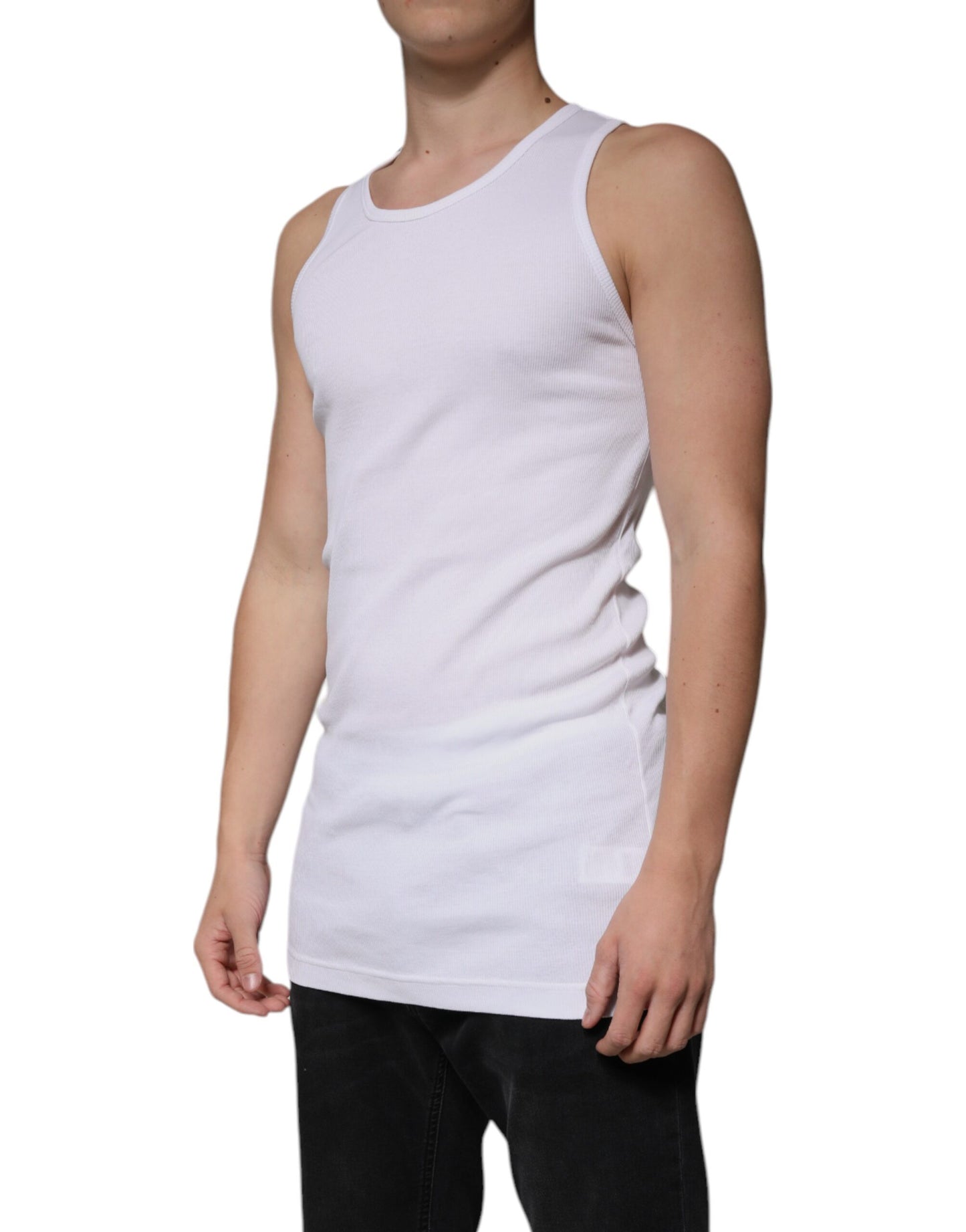 Dolce & Gabbana T-shirt girocollo senza maniche in cotone bianco