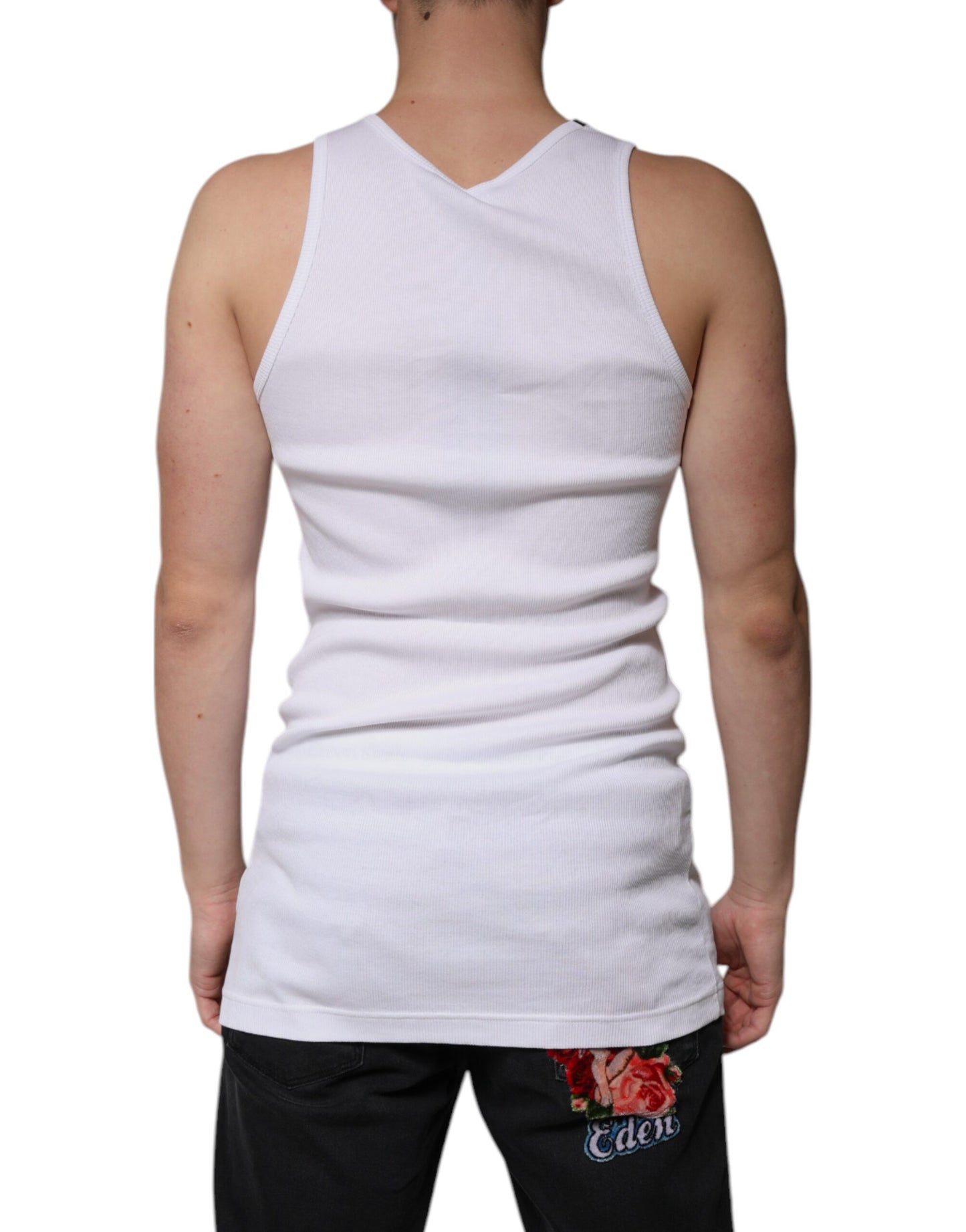 Dolce & Gabbana T-shirt girocollo senza maniche in cotone bianco