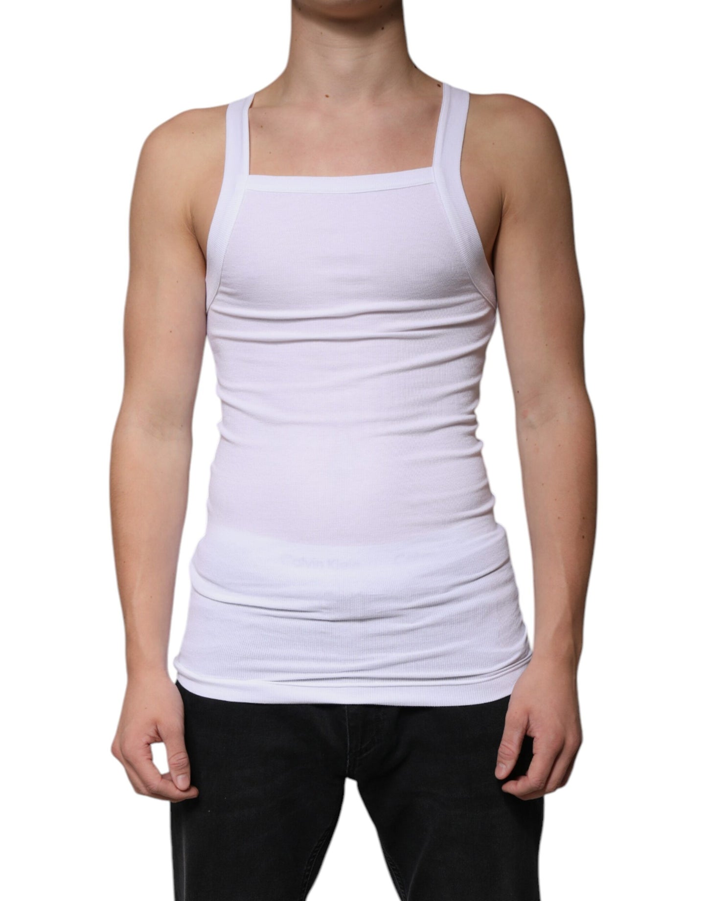 Dolce & Gabbana T-shirt bianca in cotone senza maniche con scollo quadrato