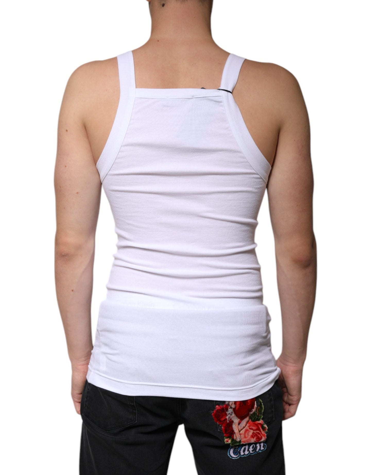 Dolce & Gabbana T-shirt bianca in cotone senza maniche con scollo quadrato