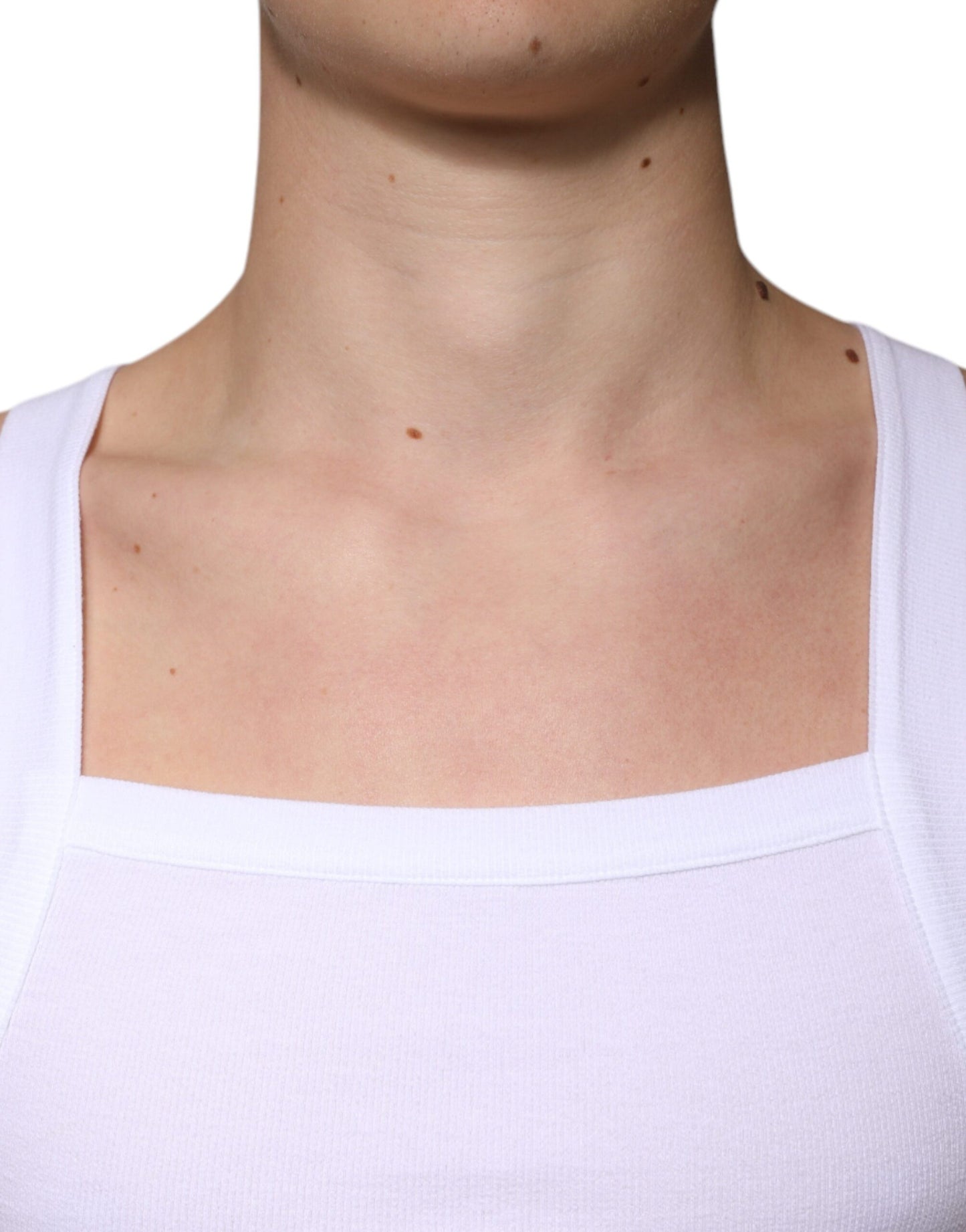 Dolce & Gabbana T-shirt bianca in cotone senza maniche con scollo quadrato