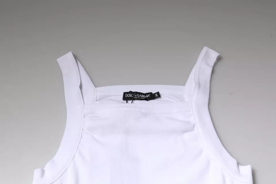 Dolce & Gabbana T-shirt bianca in cotone senza maniche con scollo quadrato