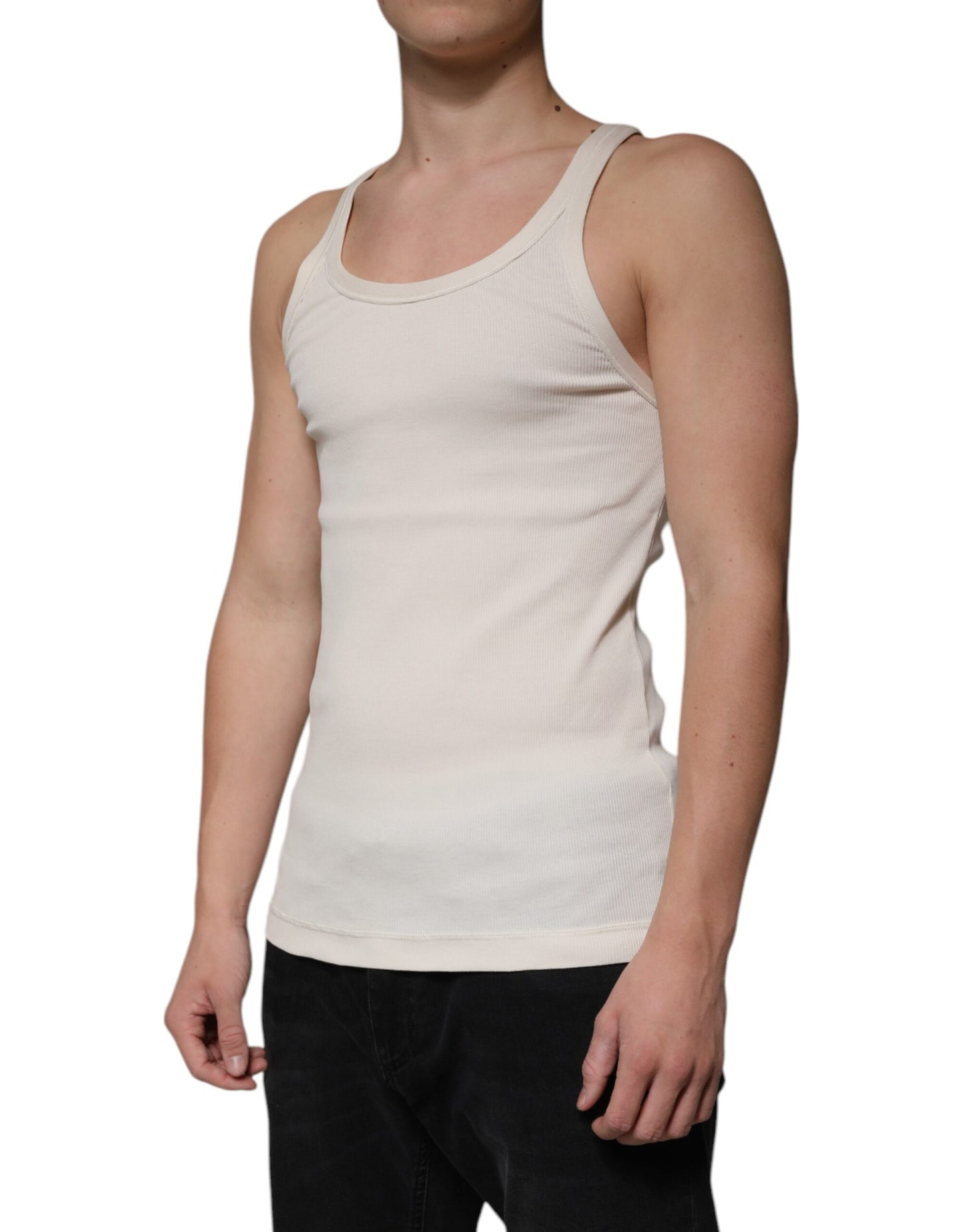 Dolce & Gabbana Off White Cotton T-shirt senza maniche girocollo