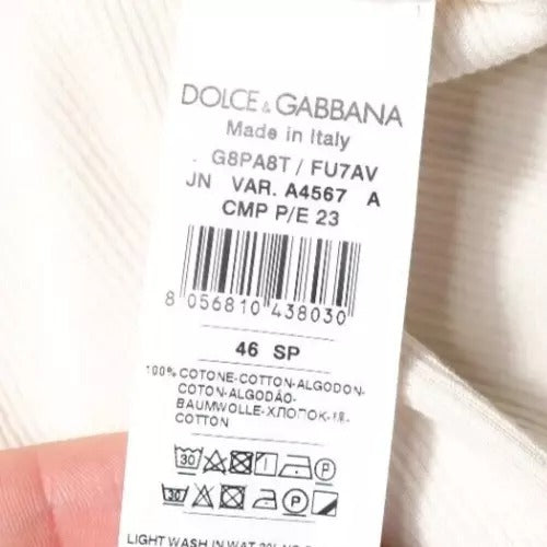 Dolce & Gabbana Off White Cotton T-shirt senza maniche girocollo