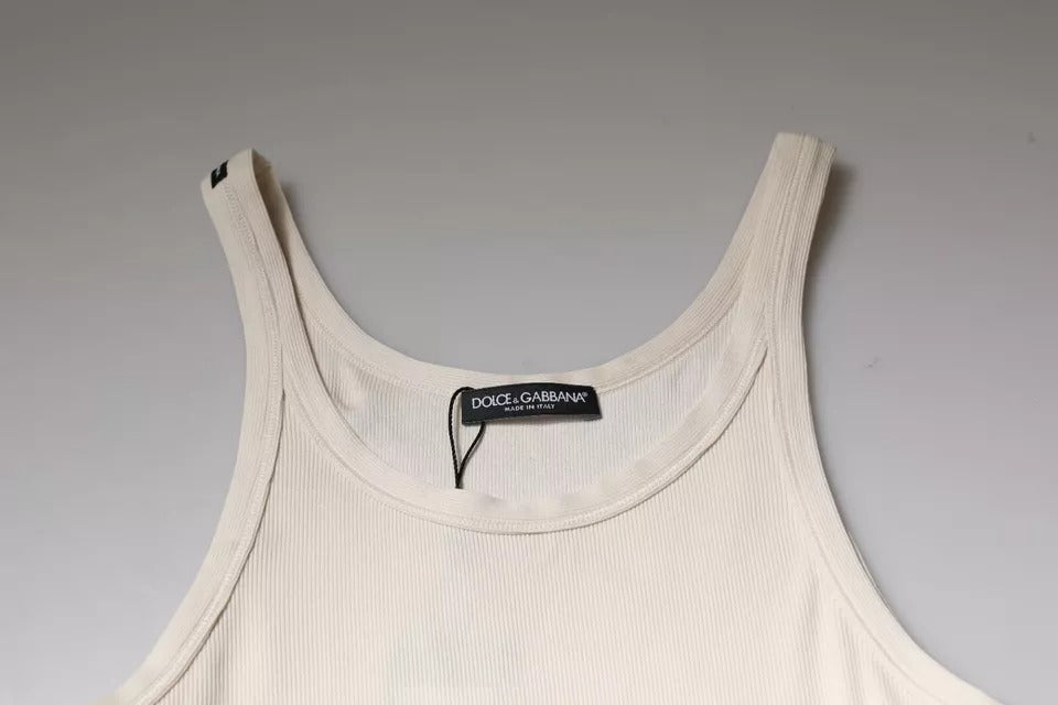 Dolce & Gabbana Off White Cotton T-shirt senza maniche girocollo