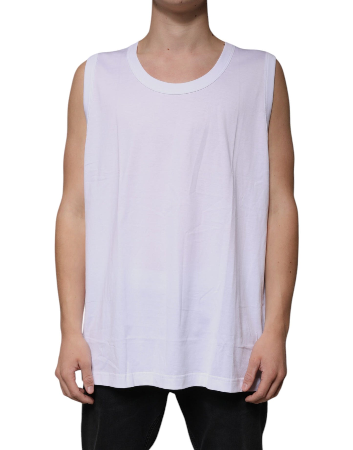 Dolce & Gabbana T-shirt girocollo senza maniche in cotone bianco