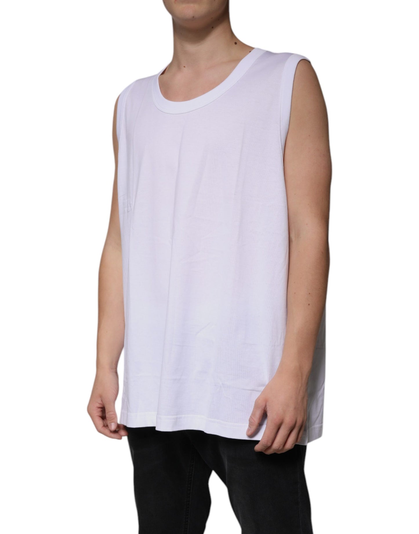 Dolce & Gabbana T-shirt girocollo senza maniche in cotone bianco