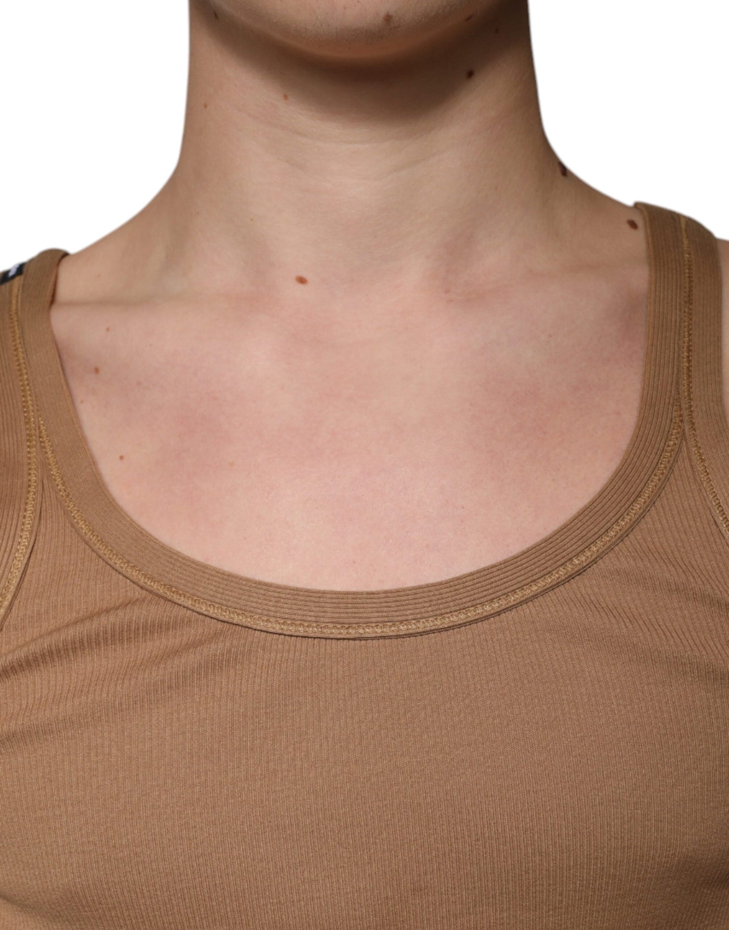 Dolce & Gabbana T-shirt senza maniche in cotone marrone con scollo rotondo