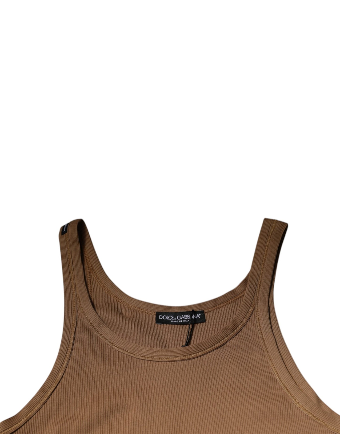 Dolce & Gabbana T-shirt senza maniche in cotone marrone con scollo rotondo