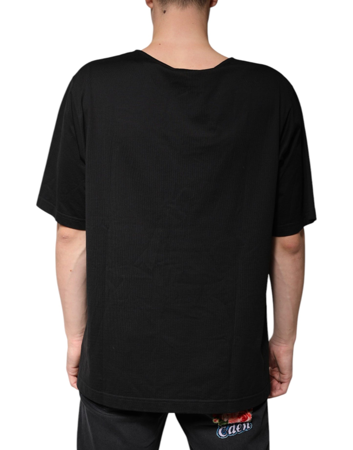 Dolce & Gabbana T-shirt nera in cotone con scollo a V e maniche corte