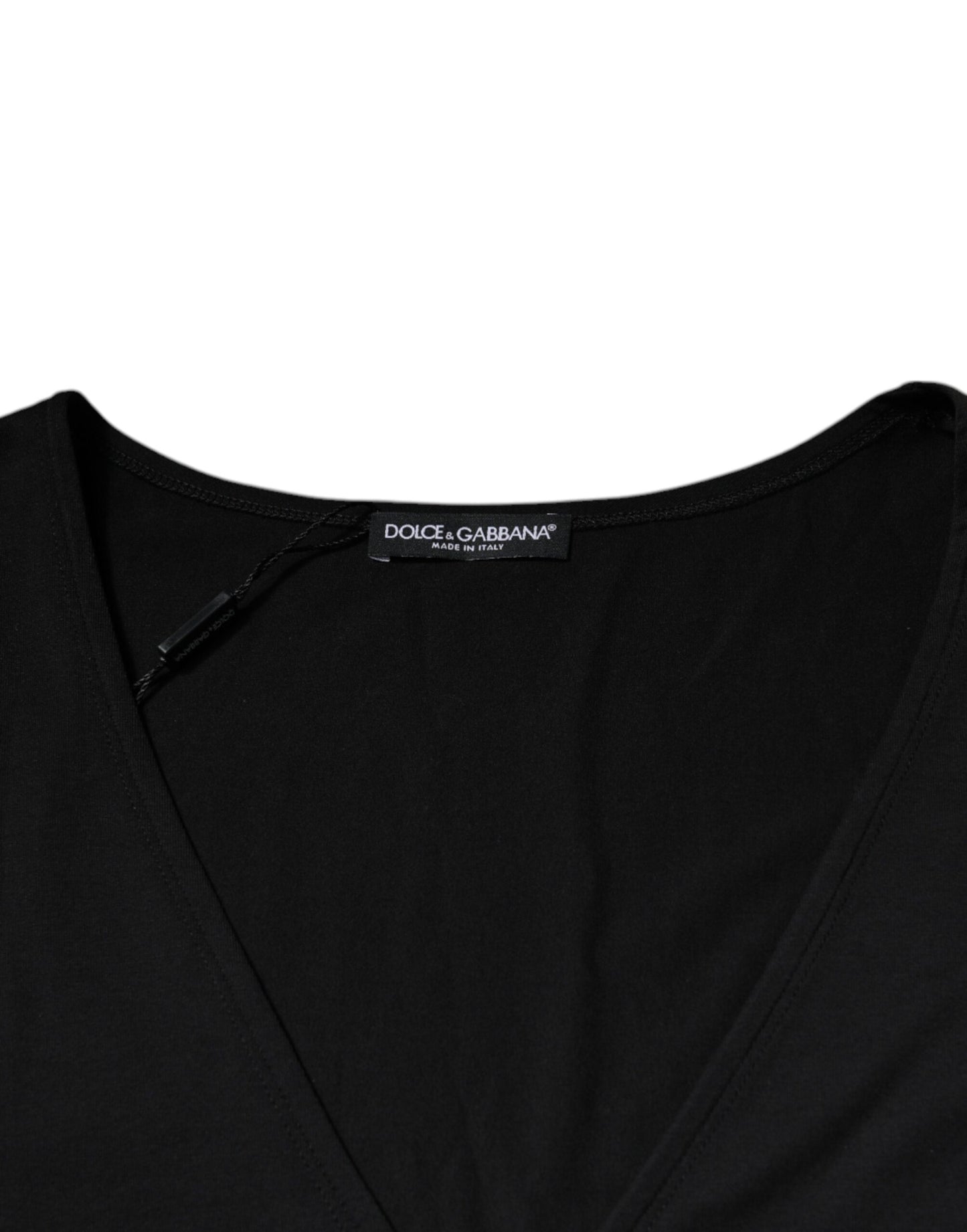 Dolce & Gabbana T-shirt nera in cotone con scollo a V e maniche corte