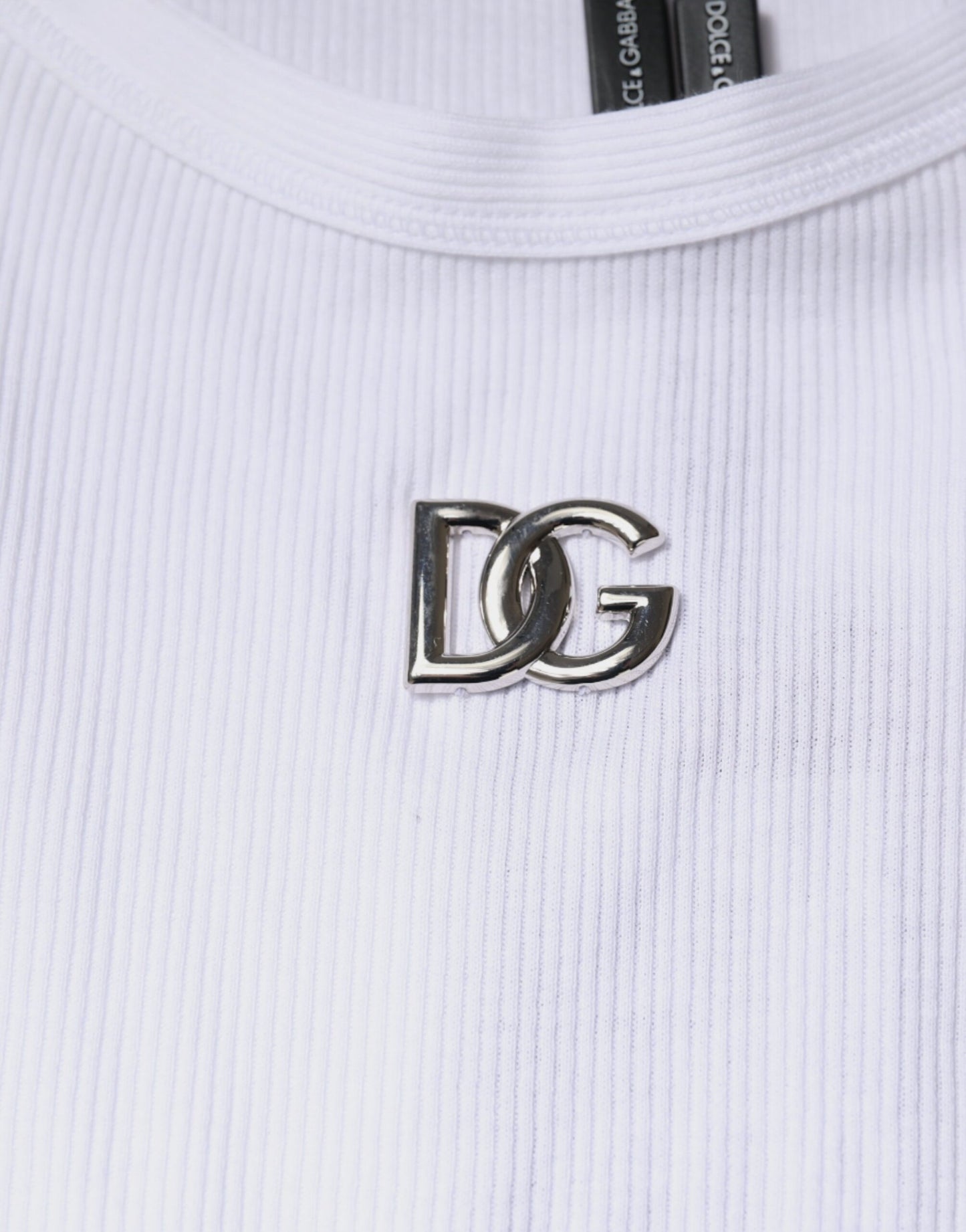 Dolce & Gabbana T-shirt girocollo senza maniche in cotone bianco DG