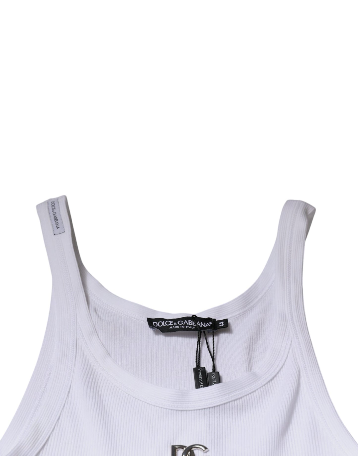 Dolce & Gabbana T-shirt girocollo senza maniche in cotone bianco DG