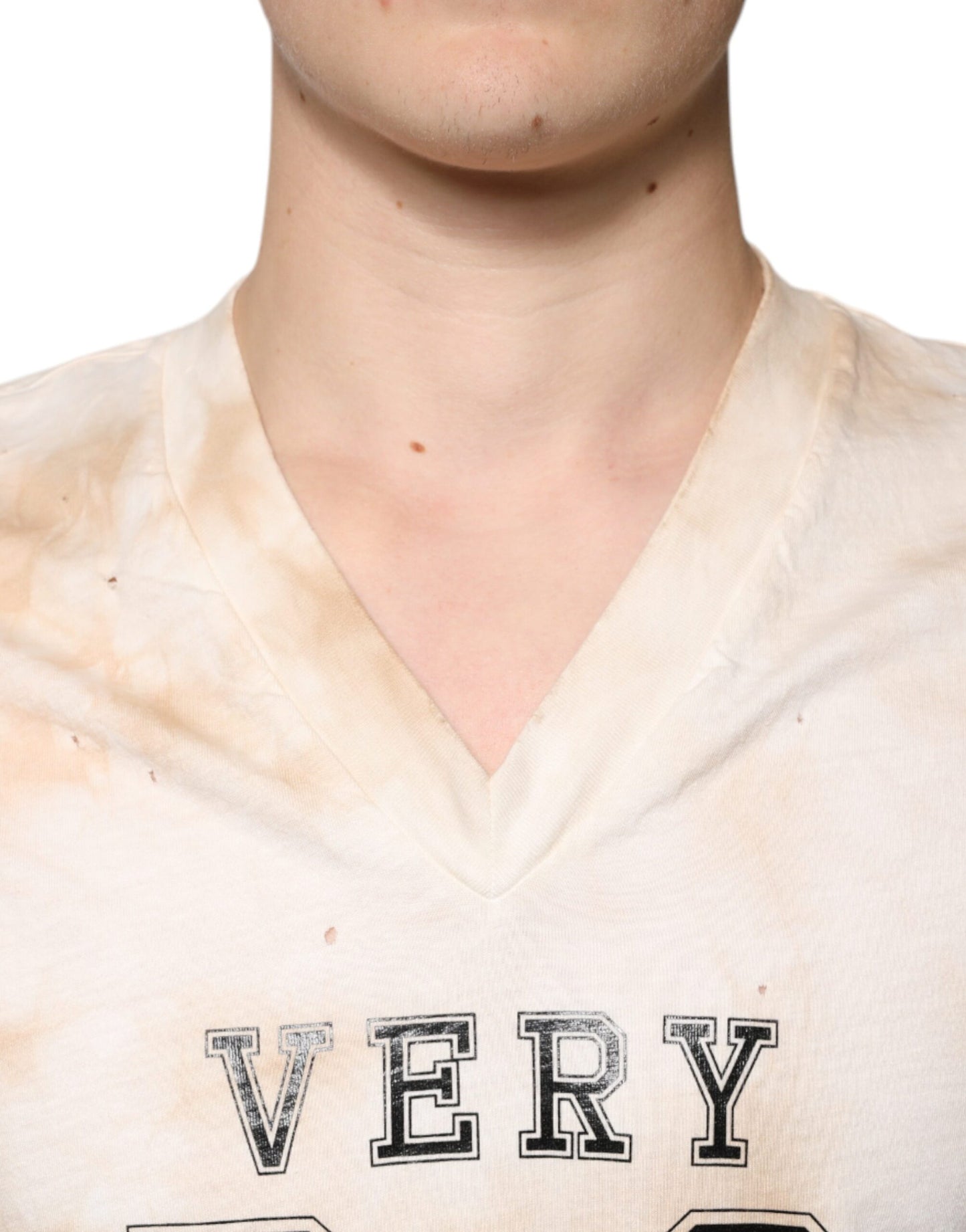 Dolce & Gabbana T-shirt in cotone con scollo a V e stampa grafica beige