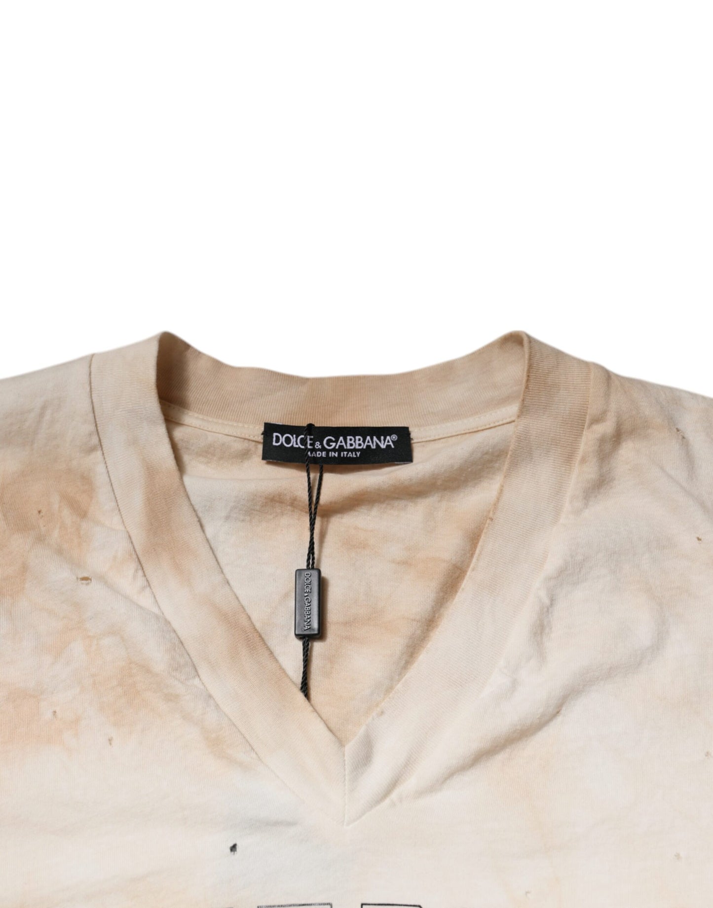 Dolce & Gabbana T-shirt in cotone con scollo a V e stampa grafica beige