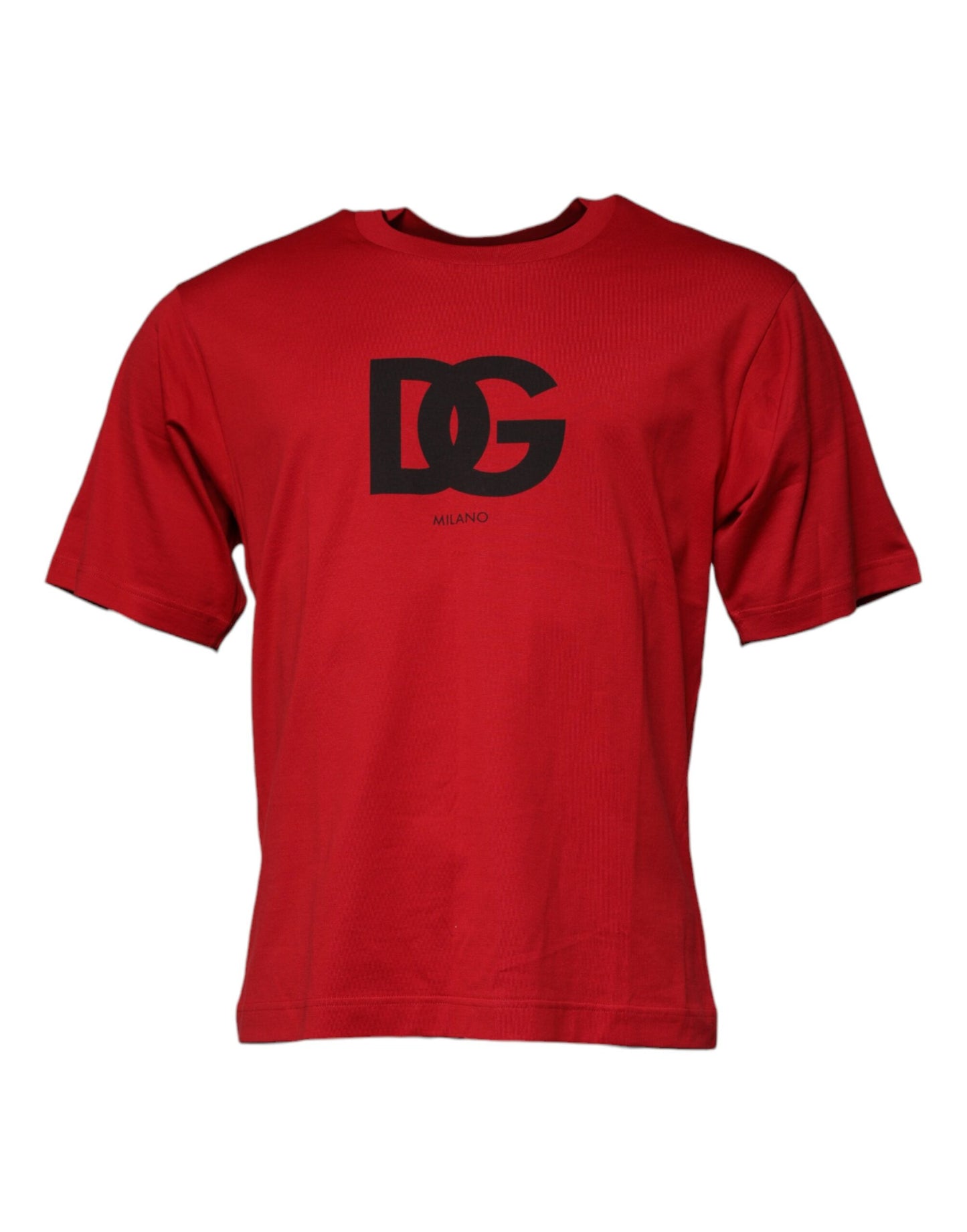 T-shirt girocollo in cotone con stampa logo rosso di Dolce & Gabbana