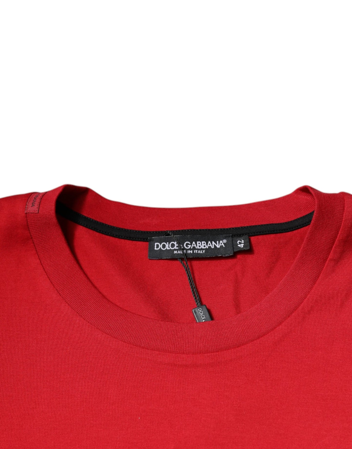T-shirt girocollo in cotone con stampa logo rosso di Dolce & Gabbana