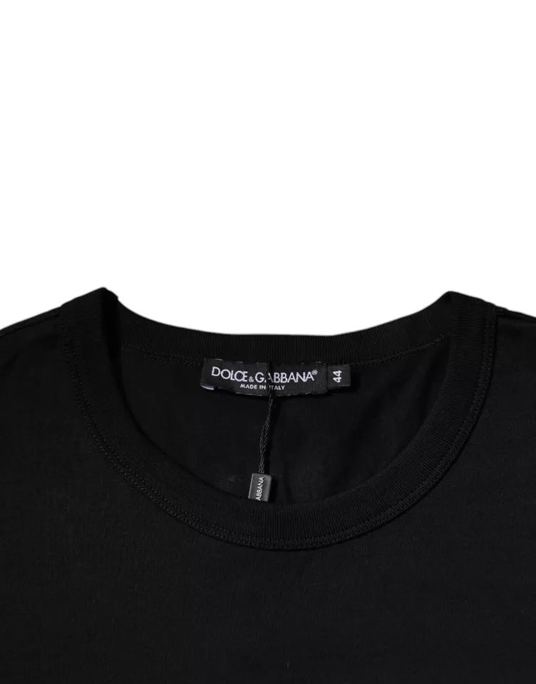 Dolce & Gabbana T-shirt girocollo in cotone nero a maniche corte