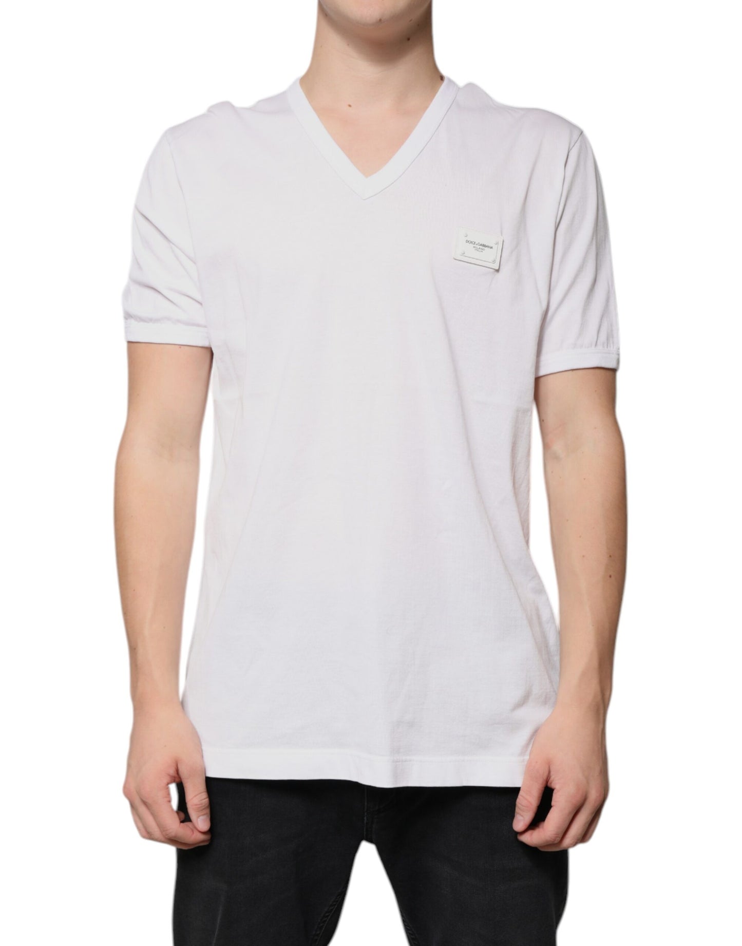 Dolce & Gabbana T-shirt a maniche corte con scollo a V e logo bianco