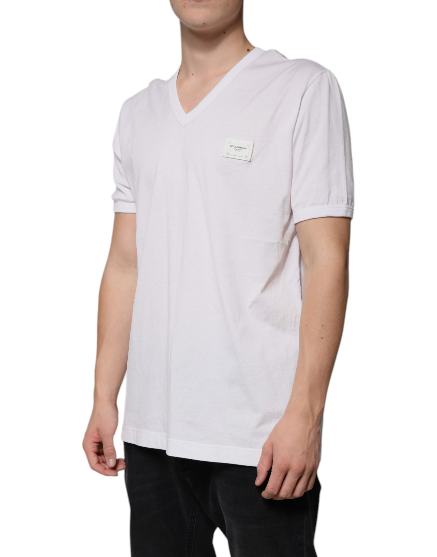 Dolce & Gabbana T-shirt a maniche corte con scollo a V e logo bianco