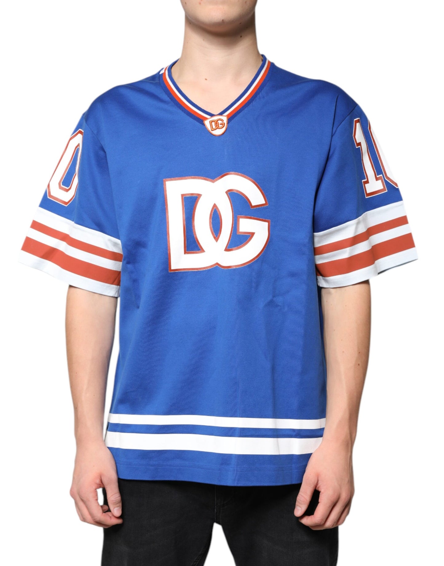 Dolce & Gabbana T-shirt a maniche corte con scollo a V e logo blu