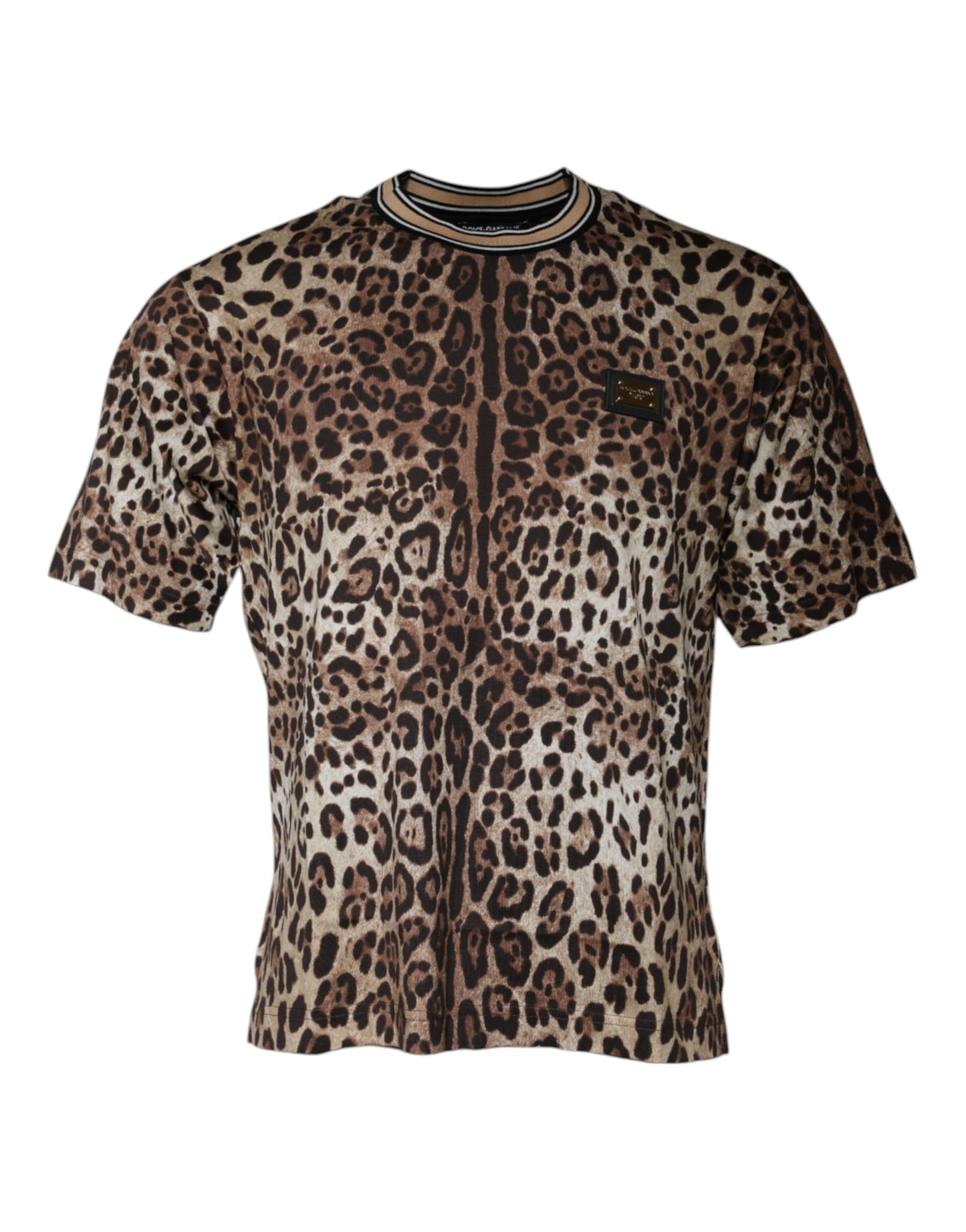 Dolce & Gabbana T-shirt a maniche corte con scollo a giro e stampa leopardata marrone