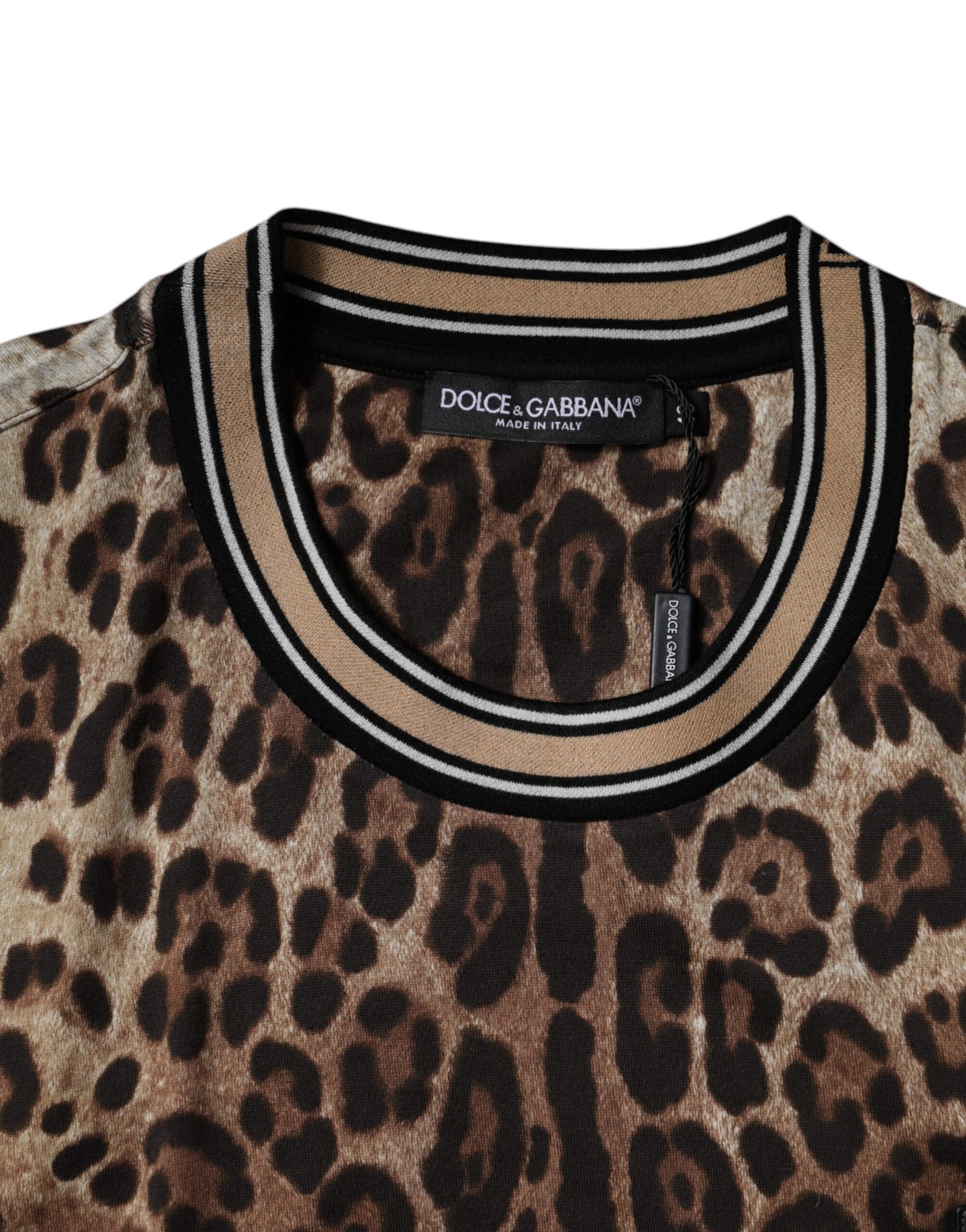 Dolce & Gabbana T-shirt a maniche corte con scollo a giro e stampa leopardata marrone
