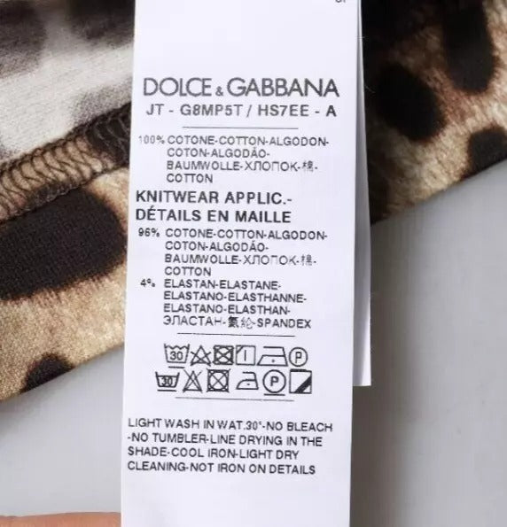 Dolce & Gabbana T-shirt a maniche corte con scollo a giro e stampa leopardata marrone