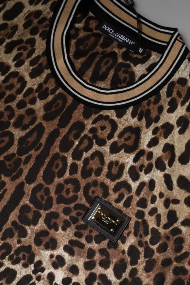 Dolce & Gabbana T-shirt a maniche corte con scollo a giro e stampa leopardata marrone