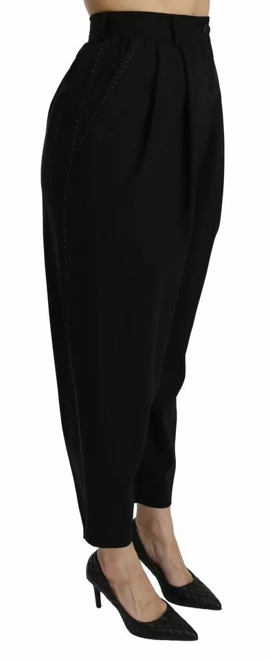 Pantaloni corti Dolce & Gabbana in lana nera a vita alta con pieghe sul davanti