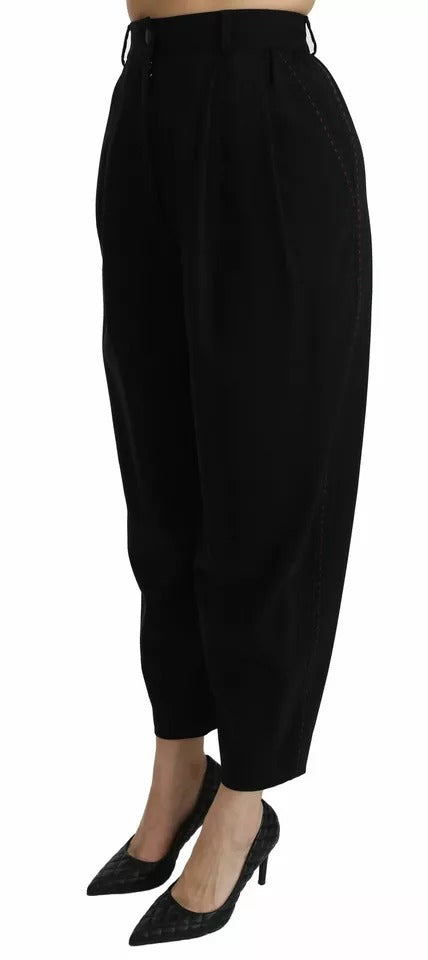 Pantaloni corti Dolce & Gabbana in lana nera a vita alta con pieghe sul davanti