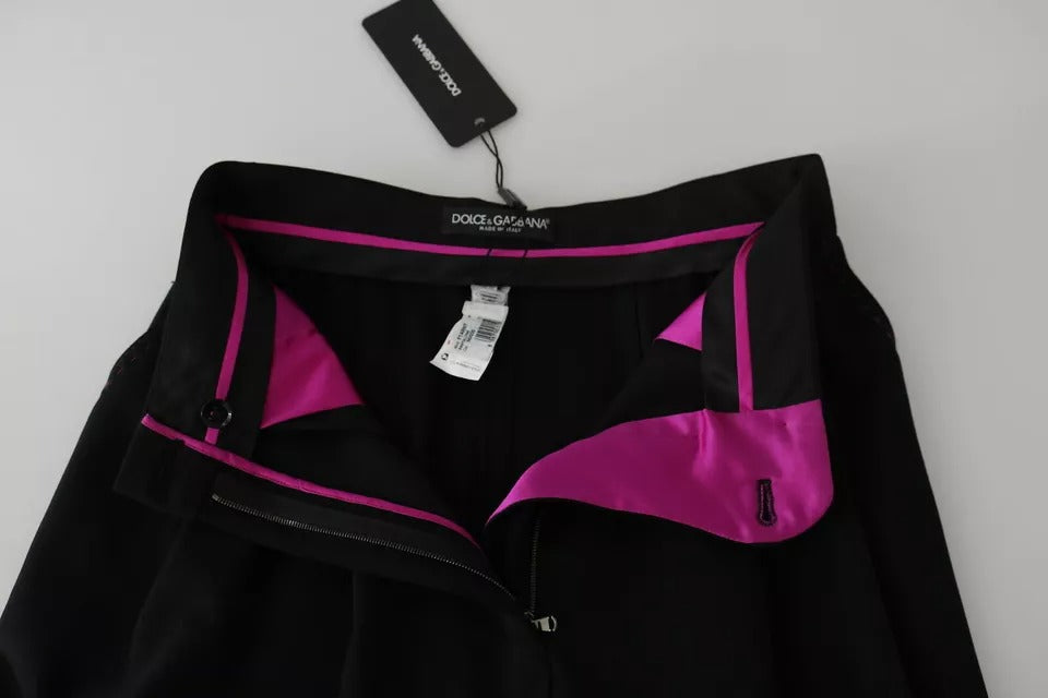 Pantaloni corti Dolce & Gabbana in lana nera a vita alta con pieghe sul davanti