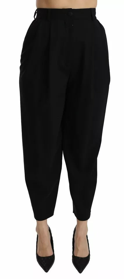 Pantaloni corti Dolce & Gabbana in lana nera a vita alta con pieghe sul davanti