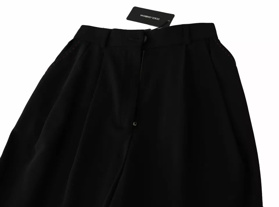 Pantaloni corti Dolce & Gabbana in lana nera a vita alta con pieghe sul davanti