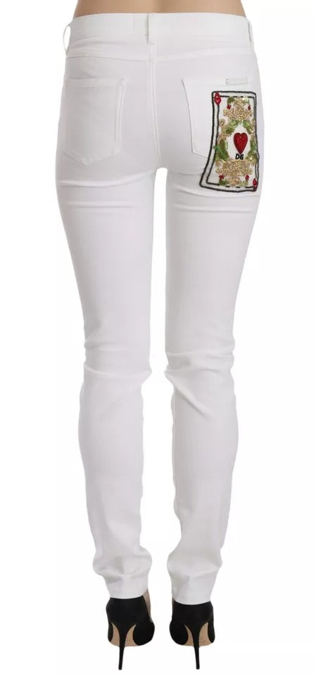 Jeans skinny bianchi con cristalli Dolce & Gabbana