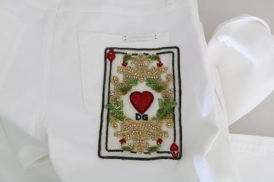 Jeans skinny bianchi con cristalli Dolce & Gabbana