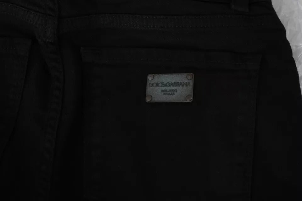 Jeans elasticizzati in denim di cotone a vita media neri Dolce & Gabbana
