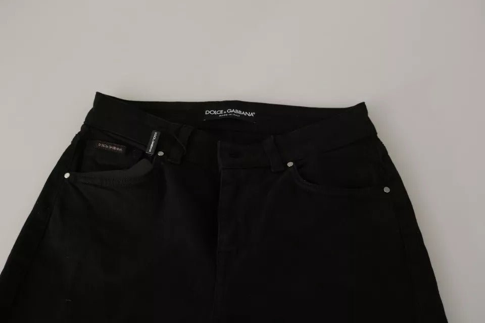 Jeans elasticizzati in denim di cotone a vita media neri Dolce & Gabbana