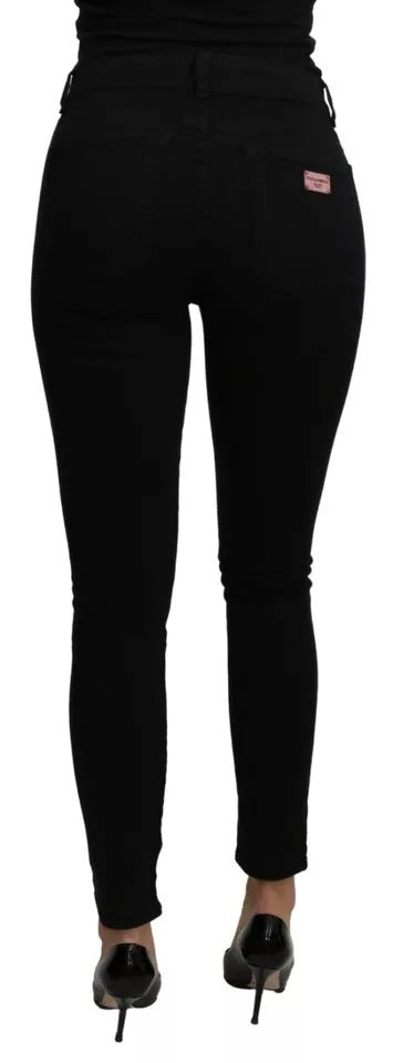 Jeans elasticizzati in denim di cotone a vita media neri Dolce & Gabbana
