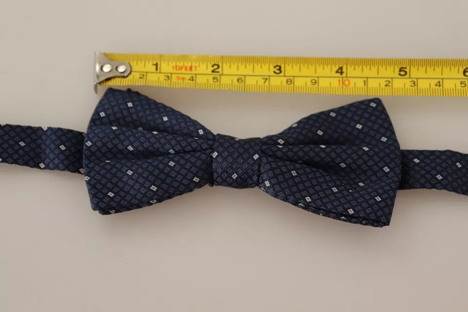 Dolce & Gabbana Papillon Regolabile in Seta con Motivo Blu Uomo