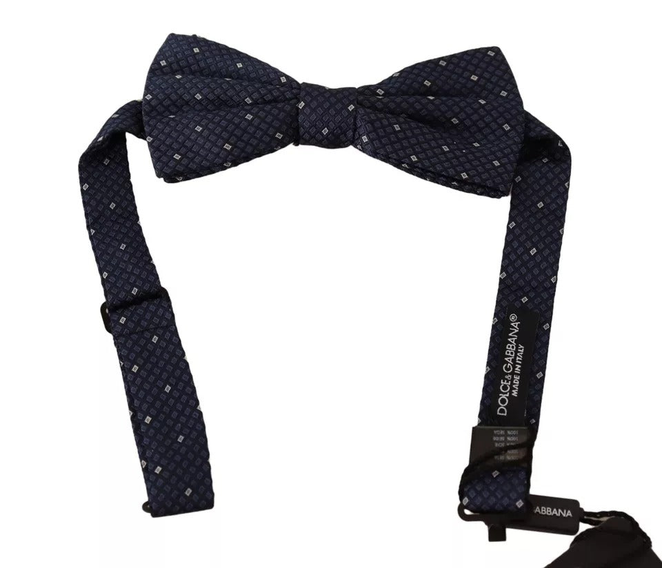Dolce & Gabbana Papillon Regolabile in Seta con Motivo Blu Uomo