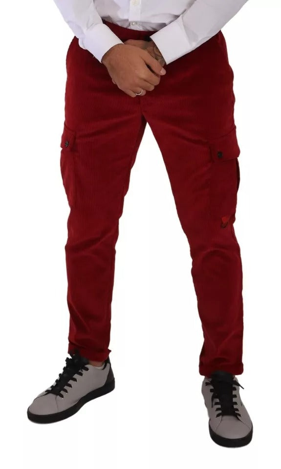 Pantaloni cargo skinny in velluto a coste rosso Dolce & Gabbana