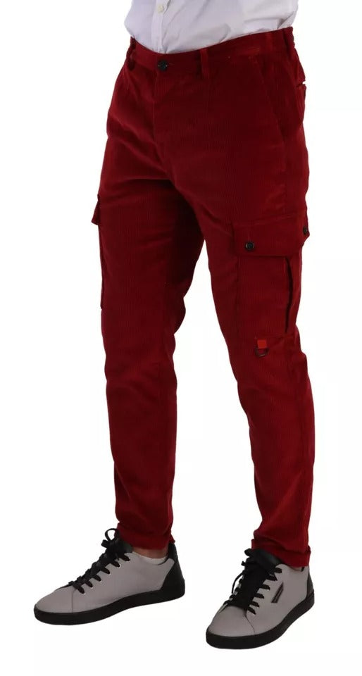 Pantaloni cargo skinny in velluto a coste rosso Dolce & Gabbana