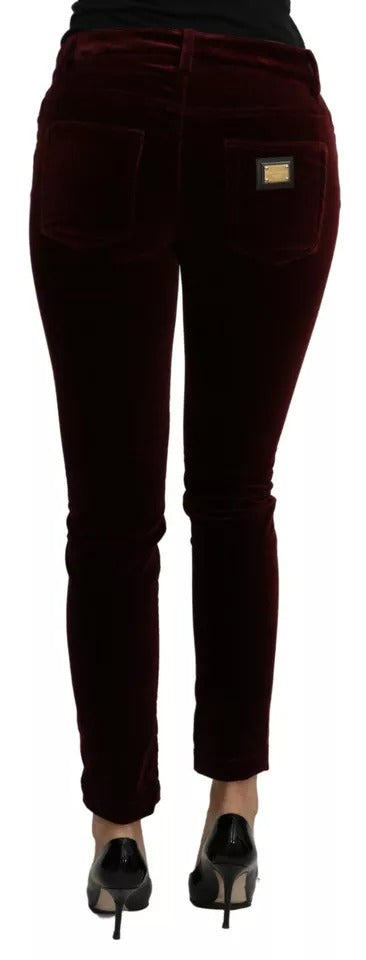 Pantaloni aderenti elasticizzati in velluto bordeaux Dolce & Gabbana