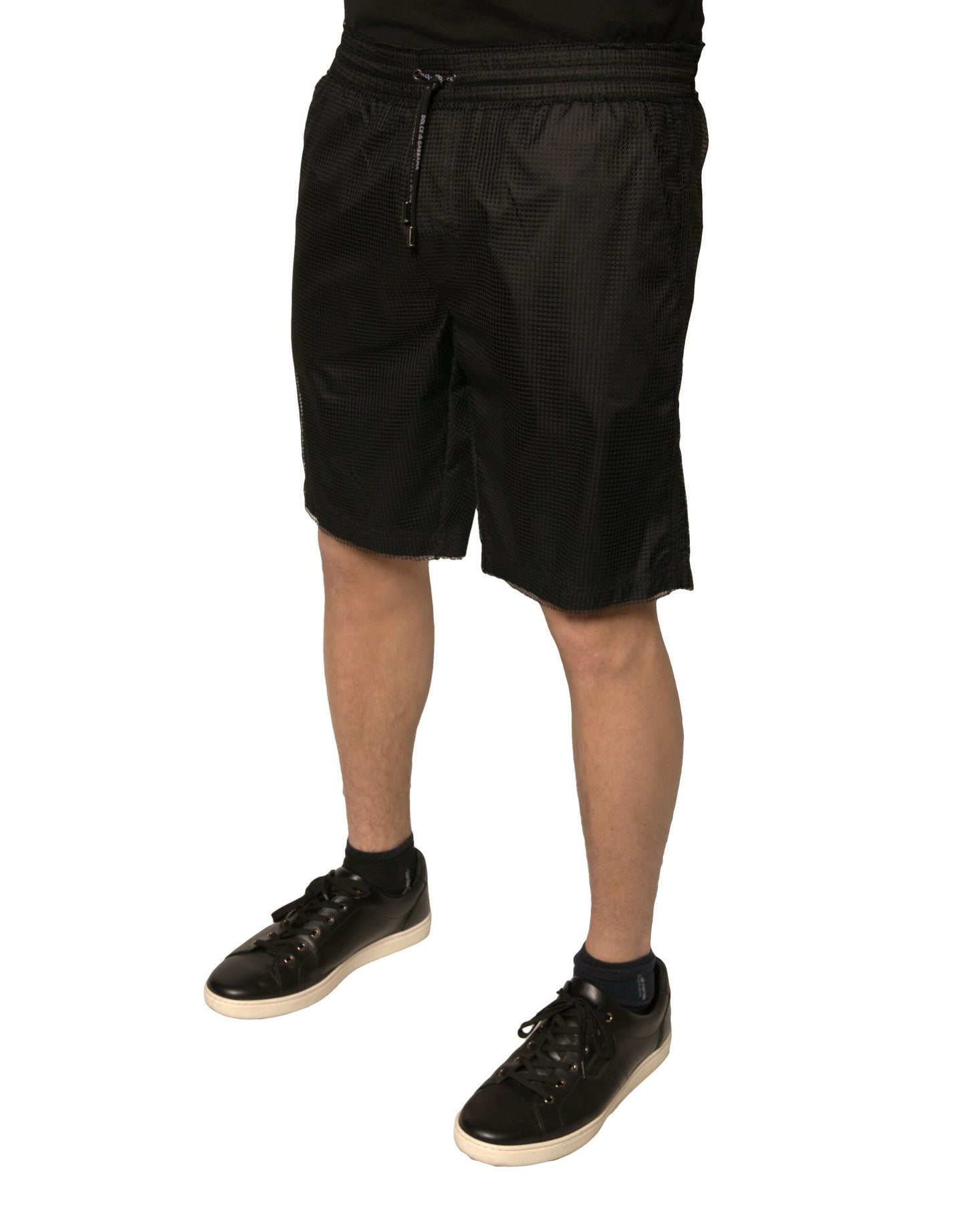 Dolce & Gabbana Pantaloncini in jersey di poliestere nero a vita media