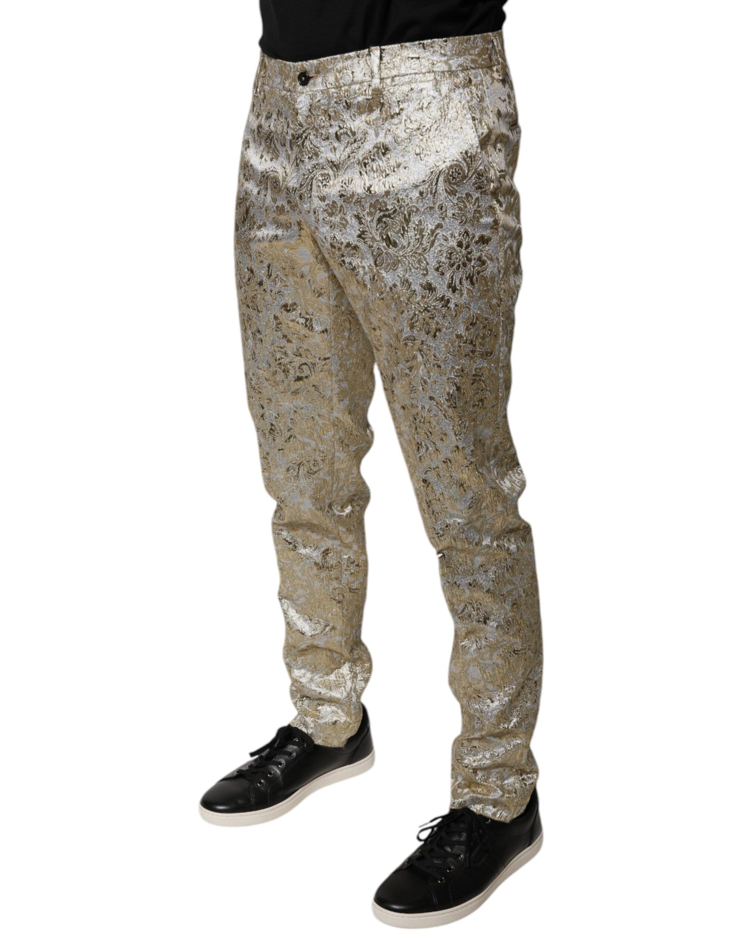 Pantaloni da uomo Dolce & Gabbana in jacquard floreale dorato