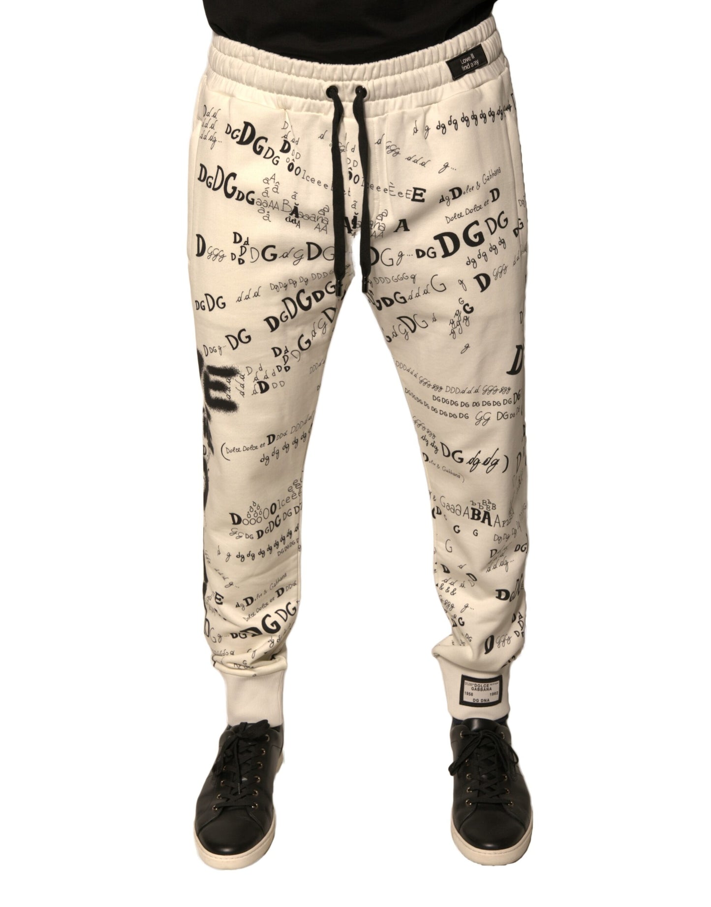 Pantaloni della tuta da jogging in cotone stampato bianco Dolce & Gabbana