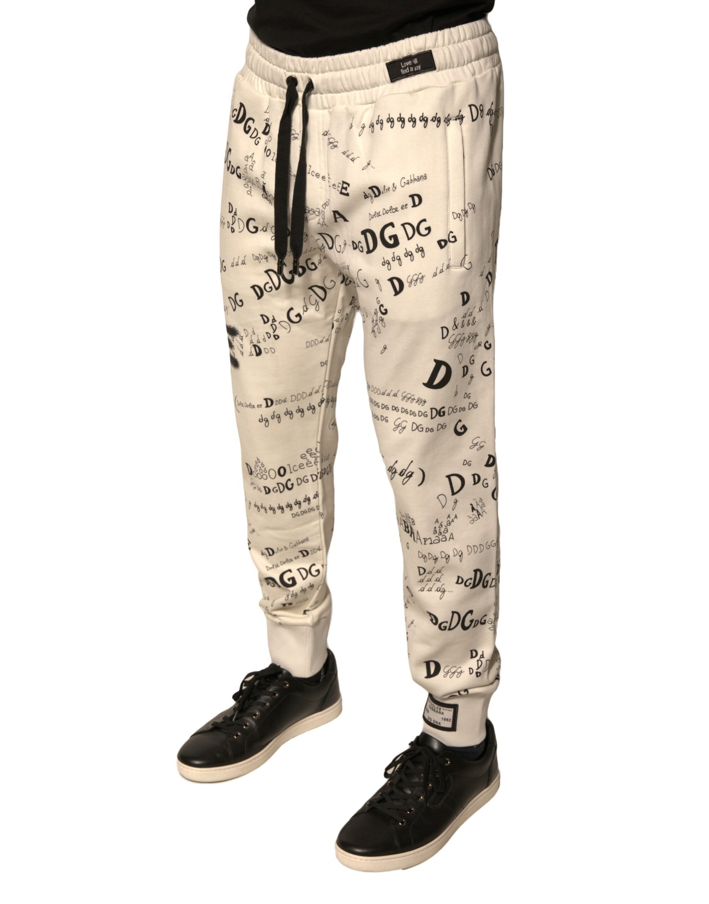 Pantaloni della tuta da jogging in cotone stampato bianco Dolce & Gabbana